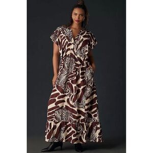 Anthropologie Maeve Women's Large Cassandra Maxi Dress Brown White Print
